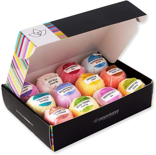 Bath Bombs for Women Relaxing Bath Bomb Gift Set All Natural Bathbombs for Woman with Essential Oil Scented Large Bulk 12 Pack Individually Wrapped Fizzy All Natural Bath Bombs