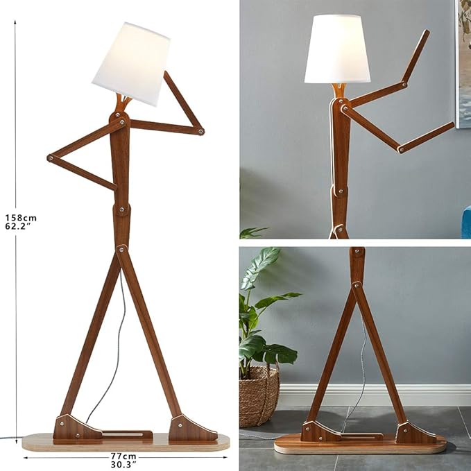 Cool Tall Floor Lamp Decorative Reading Standing Wood Swing Arm Wood Lighting for Corner Kids Boys Girls Bedroom Living Room Home Improvement Office Farmhouse - with LED Bulb (Walnut)