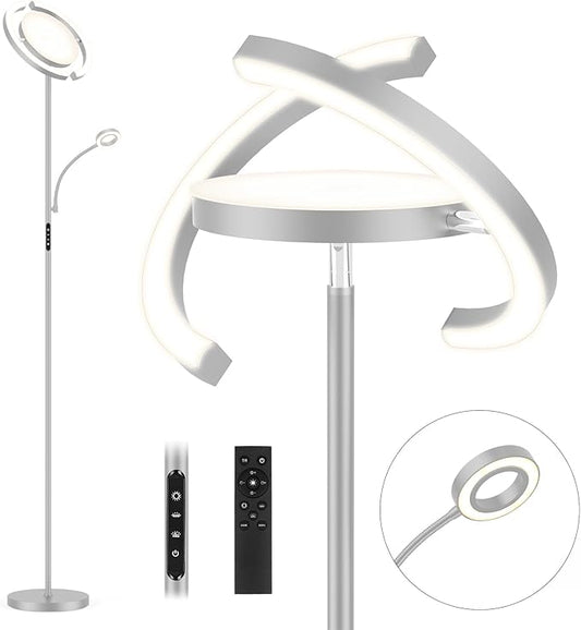 FIMEI 3 in 1 Floor Lamp, Modern Bright Standing Lamp with Split Rotatable Outer Ring Light and Small Reading Light, 4 Color and Dimmable, 3-Way Independent Control for Living Room Office, Gray