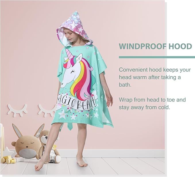MOKANI Kids Hooded Poncho Towels, Soft & Absorbent Microfiber Beach Towel, Swimming Pool Changing Robe Bathrobe Bath Towel