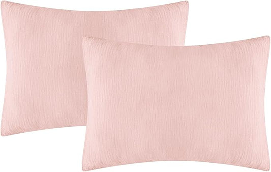 Organic Cotton Muslin Mini Pillowcases with Envelope Design,2 Pack Ultra Breathable Kids Toddler Pillowcases for Boys and Girls- 13 x 18 inches (Pink)