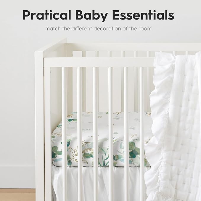 Horaldaily 2 Pack Fitted Crib Sheet for Boys Girls, Fits Standard Size Crib Mattress 28in x 52in, Soft Breathable Washable Jersey Microfiber Baby Crib Sheet, Eucalyptus Nursery Sheet Sage Green/White