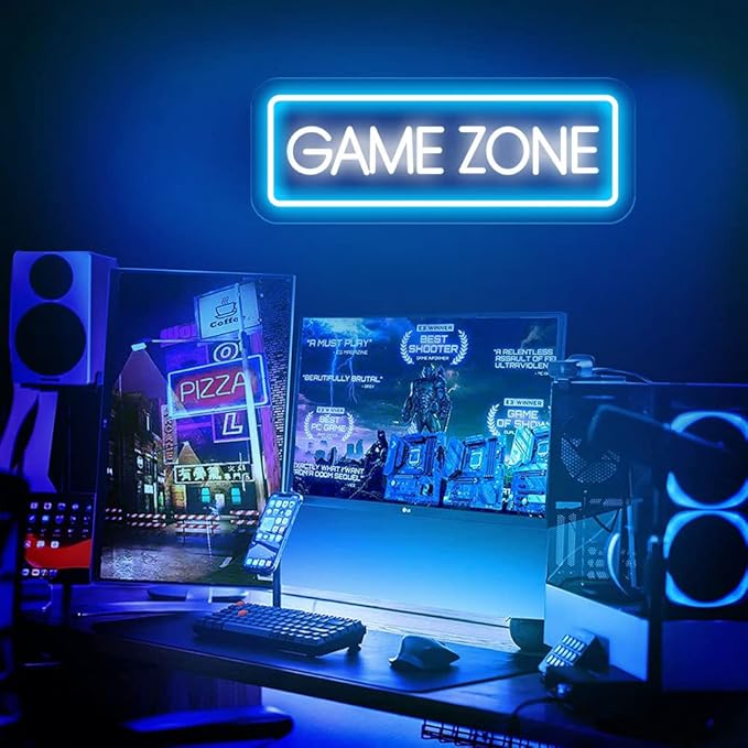 Game Zone Neon Signs for Gamer Room Decor, Gaming Light Neon Sign for Wall Decor, Bedroom, Game Room, Led Signs Gamer Gifts for Gamer, Boys, Teens, Men, Friends - 15.7x5.9in