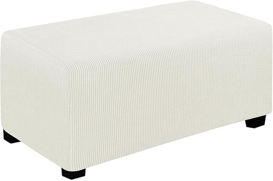 Easy-Going Stretch Ottoman Cover Folding Storage Stool Furniture Protector Soft Rectangle Slipcover with Elastic Bottom (Ottoman Large,Cream)