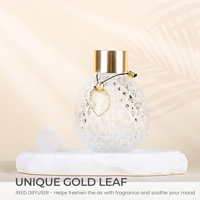 4Pcs Reed Diffuser Set with Metal Golden Decoration, 3.5oz Empty Reed Diffuser Bottles with 20Pcs Reed Diffuser Sticks, Unique Design Bottles for Home and Office(Spiky Ellipsoidal)