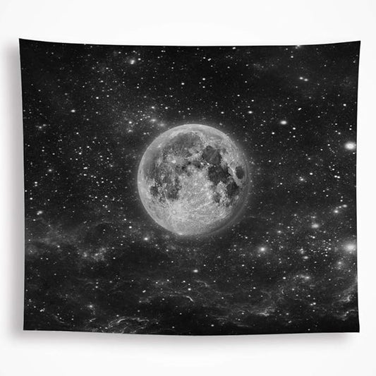 VAKADO Moon Starry Night Tapestry for Bedroom Aesthetic Black and White Tapestry Wall Hanging Space Galaxy Stars Wall Covering Decor Black Light Tapestries for Living Room Dorm 59"X82.6"