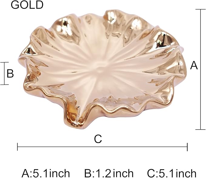 Soap Dish with Drain Ceramic Gold Lotus Leaf Soap Holder Soap Saver for Bar Soap, Kitchen Sink, and Bathroom Shower