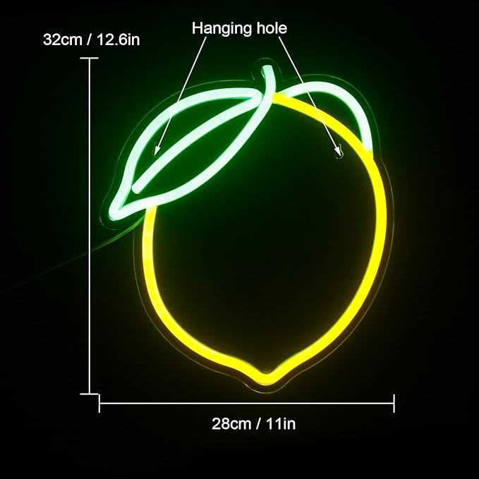 Lemon Neon Sign Lemons Yellow Led Sign Fruit Shape Neon Light for Apartment, Bar, Kids' Room,Bedroom,KTV Pub, Shop Wedding, Celebration (12.6"*11")