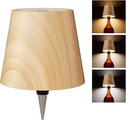 Wireless Bottle Lamp,2025 New 3 Color Rechargeable Wine Bottle Lights for Bars Restaurants (Original Wood Color)