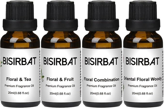 Fragrance Oils, Hotel Collection Diffuser Oil, Blend Essential Oils for Diffusers for Home, for Candle Making, Soap Making, Aromatherapy Oils - 20ml x 4 - Floral&Tea&Fruit, Oriental Floral Woody