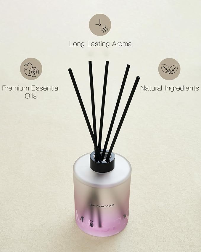 M&SENSE Cherry Blossom Reed Diffuser Set - 16.9 fl oz Long-Lasting Scent, Non-Toxic Natural Essential Oil Diffuser with Sticks, Home Fragrance Diffuser Gift for Office Bathroom Bedroom