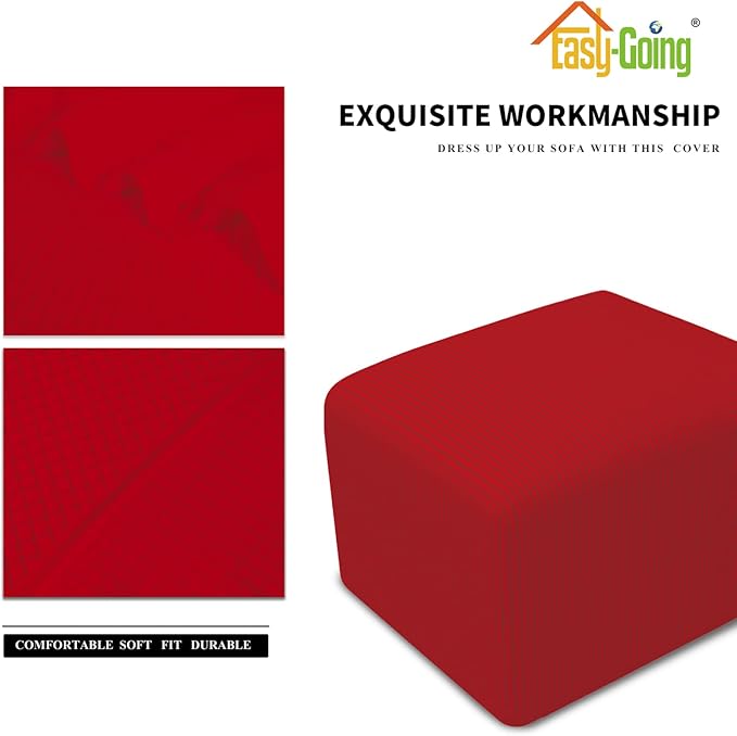Easy-Going Stretch Square Ottoman Cover Folding Storage Stool Furniture Protector Soft slipcover with Elastic Bottom (15x15x15inch, Christmas Red)