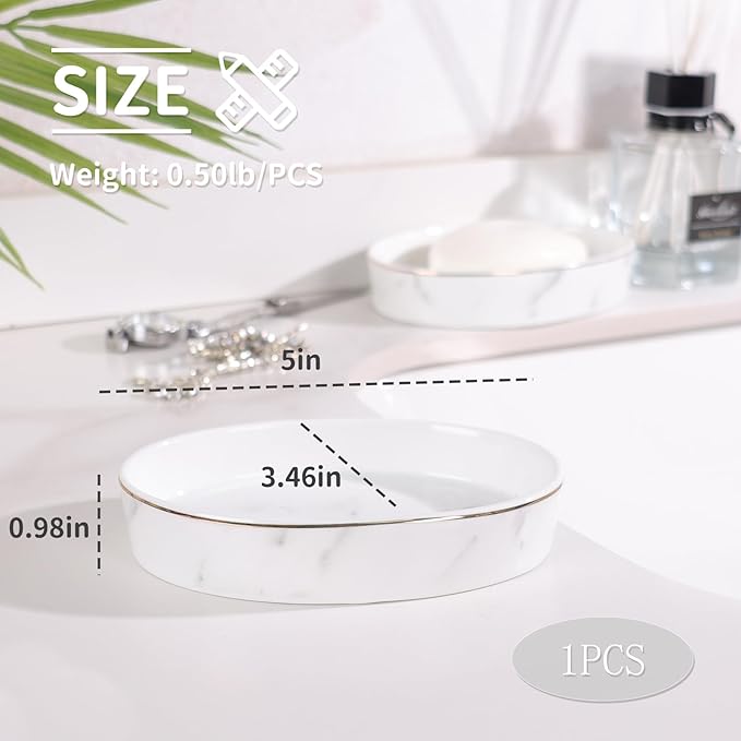 Soap Dish, Ceramic White Marble Soap Holder Soap Bar Holder, Oval Soap Dish for Shower Bathroom Kitchen Sink, Easy Clean, ANTIS'S HOME