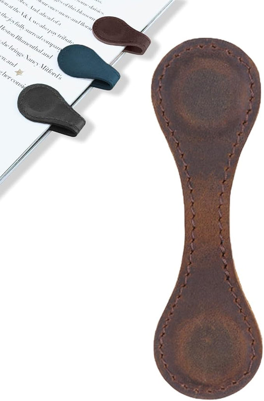 1Pcs Magnetic Leather Bookmark - Vintage Faux Double-Sided Magnetic Bookmark Page Clip for Women & Men, Book Accessories Compact Book Lover Gift for Readers, Travel & Office (Coffee)