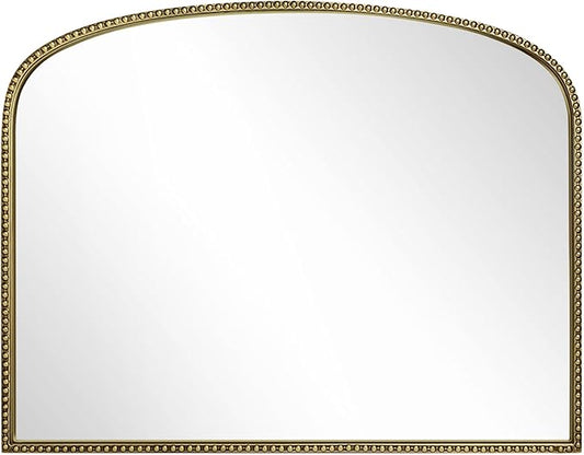 36"X28" Arched Mirror,Metal Beaded Frame Mirror for Wall,Ornate High-Definition Mirrors,Fit for Fireplace, Living Room,Hallway,Bathroom,Antique Gold