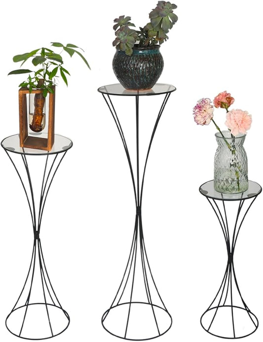 3PCS Hourglass Black Plant Stand Flower Stand for Party, Tall Metal Pedestal Stands for Display Decoration Birthday Wedding Living Room Patio Decor Backdrop