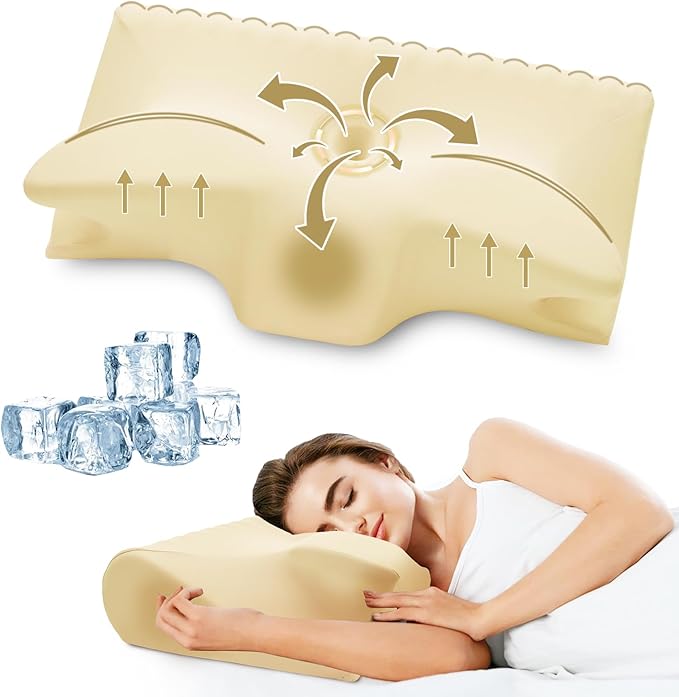 Cervical Pillow for Neck Pain Relief, Cooling Contour Memory Foam Pillows Support Odorless Ergonomic Neck Pillow Adjustable Orthopedic Bed Pillow for Side Back Stomach Sleeper with Pillowcase
