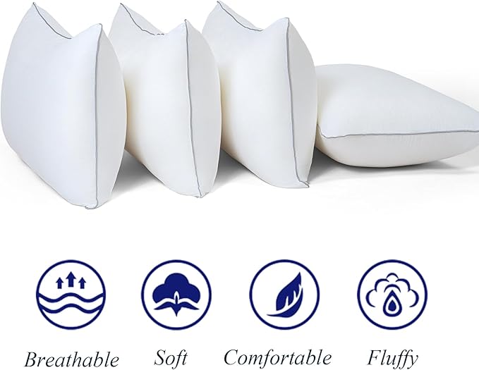 Pillows for Sleeping 4 Pack Bed Pillow Set of 4 for Side Back and Stomach Sleepers Down Alternative Filling Luxury Soft (White, Standard(4 Pack))