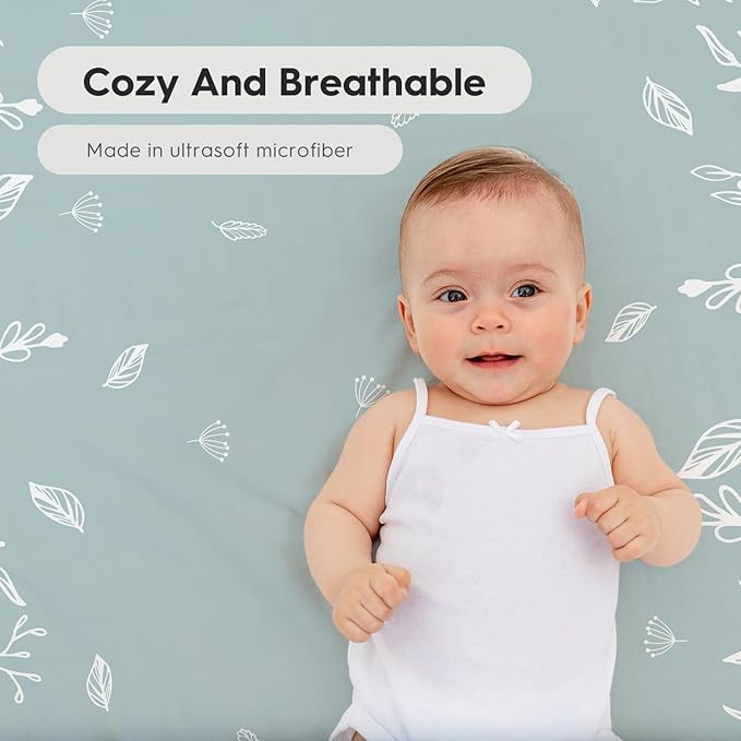 Horaldaily 2 Pack Fitted Crib Sheet for Boys Girls,Soft Breathable Washable Jersey Microfiber Baby Crib Sheet, Fits Standard Size Crib Mattress 28in x 52in, Floral Pumpkin Nursery Sheet White/Blue