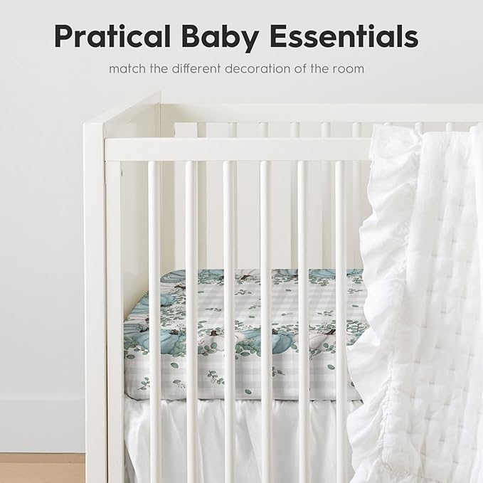 Horaldaily 2 Pack Fitted Crib Sheet for Boys Girls,Soft Breathable Washable Jersey Microfiber Baby Crib Sheet, Fits Standard Size Crib Mattress 28in x 52in, Floral Pumpkin Nursery Sheet White/Blue