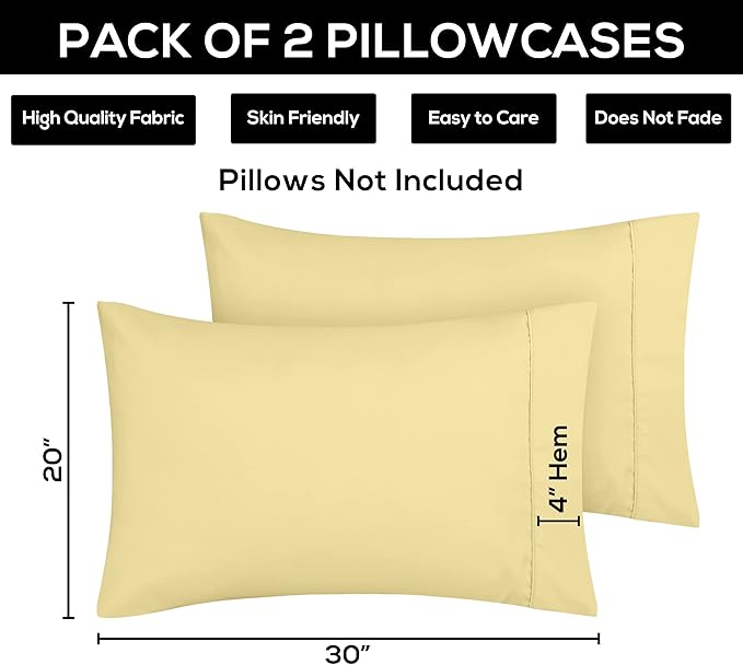 Utopia Bedding Queen Pillow Cases - 2 Pack - Envelope Closure - Soft Brushed Microfiber Fabric - Shrinkage and Fade Resistant Pillow Covers 20 X 30 Inches (Queen, Yellow)