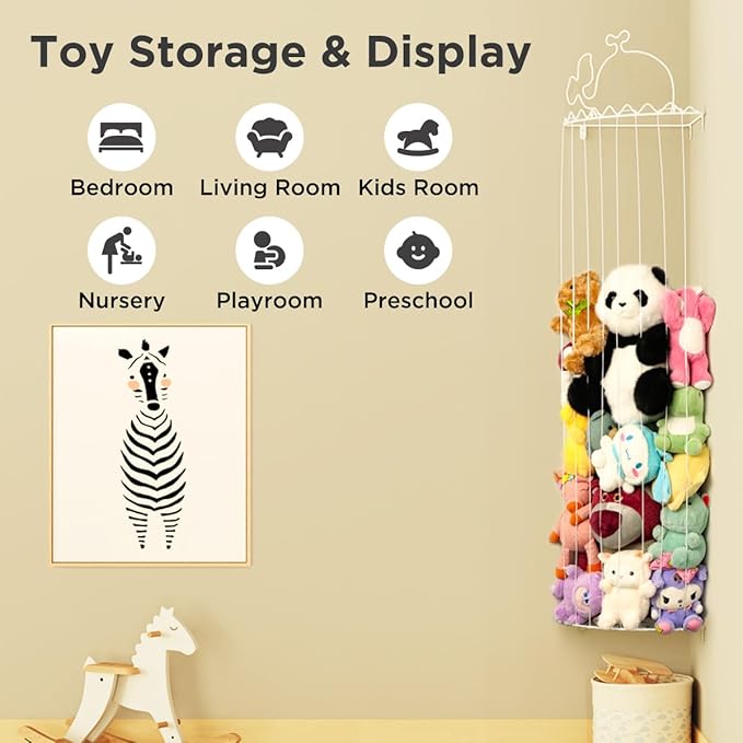 Stuffed Animal Storage,Stuffed Animal Holder with Adjustable Length,Corner Shelf for Kids Room Decor,Soft Toy Storage Organizer for Living Room,Bedroom,Nursery,Playroom,Kids Room(Ivory White)
