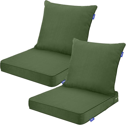 Deep Seat Cushions, Outdoor Cushions, Patio Furniture Cushions, Deep Seat & Back Cushion Patio Cushions for Backyard Couch Sofa Fade Resistant (24x24x4 inches 2 Sets, Moss Green)