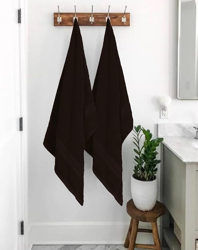 BOUTIQUO Premium Cotton 4 Pack Bath Towel Set - 100% Pure Cotton - 4 Bath Towels 27X54 - Ideal for Everyday Use - Ultra Soft & Highly Absorbent - Chocolate Brown