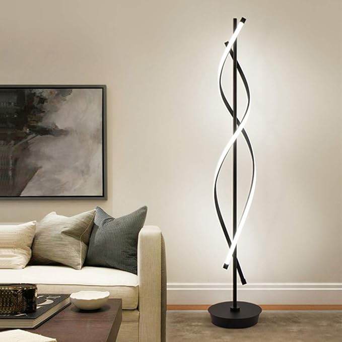 ADISUN 40W LED Modern Floor Lamp Remote Control Dimmable Spiral Floor Lamp Indoor Tall Lamp Floor Lamp for Living Rooms Family Rooms Bedrooms Offices Lighting (Black)