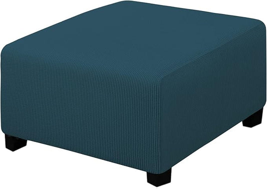 Easy-Going Stretch Square Ottoman Cover Folding Storage Stool Furniture Protector Soft Slipcover with Elastic Bottom (30x30x15inch, Deep Teal)