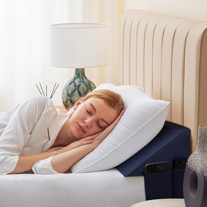 King Bed Wedge Pillow for Headboard, Foam Headboard Pillow, Bed Gap Filler, Mattress Wedge, Mattress Gap Filler King - Fill The Gap (0-7") Between Headboard and Mattress (Navy, 76"x10"x6")