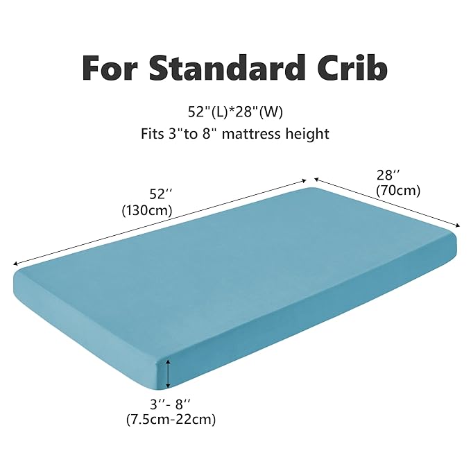 TILLYOU Baby Crib Sheets for Boys Girls, Fitted Crib Sheet 2 Pack for Standard Crib and Toddler Mattresses, Super Soft Toddler Bed Sheets, 28"x52"x8",Lake Blue& Grey