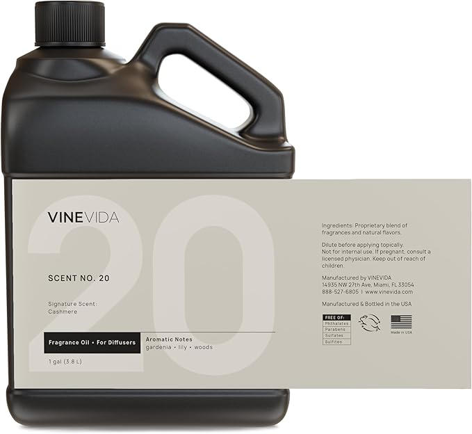 VINEVIDA [Gallon (128 Fl Oz)] Cashmere Fragrance Oil for Cold Air Diffusers, Essential Oils for Diffuser Oil Refill & Air Freshener Room Spray