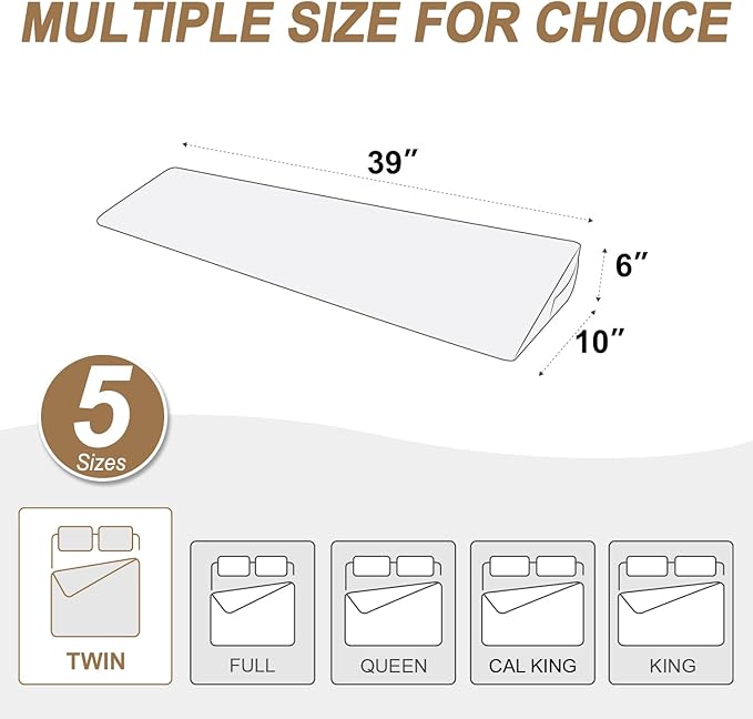 WdFour Bed Wedge pillow, close off Headboard, wall and Mattress Gap. incline, slanted sweat-proof pillow for neck and back pain relief anti-snoring for comfortable sleeping.(Beige,39Wx10Dx6H)
