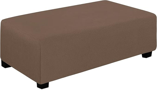 Easy-Going Stretch Ottoman Cover Folding Storage Stool Furniture Protector Soft Rectangle Slipcover with Elastic Bottom (Ottoman XX-Large, Brown)