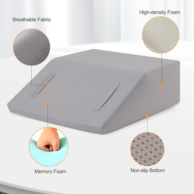 Leg Elevation Pillows for Sleeping, Memory Foam Wedge Pillow for Legs, Knee Wedge Pillow for After Surgery, Swelling, Back Pain and Circulation, Non-Slip Bottom, Removable Cover (6 Inch)