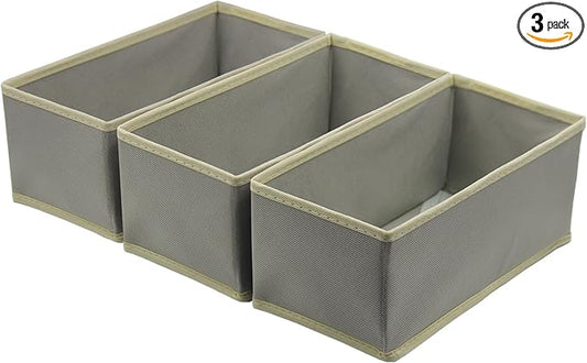 Socks Drawer Organizer Set of 3 Pack Light Grey, Underwear Dividers, Closet Cabinet Wardrobe Dresser Storage Boxes for Panties Stockings Leggings Baby Clothes