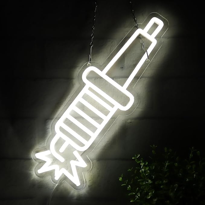 JFLLamp Spark Plugs Neon Signs for Wall Decor Neon Lights for Bedroom Led Business Signs Suitable for Garage Car Stores Christmas Birthday Party 5V Power Adapter, 15.7 * 5.9 Inch(White)