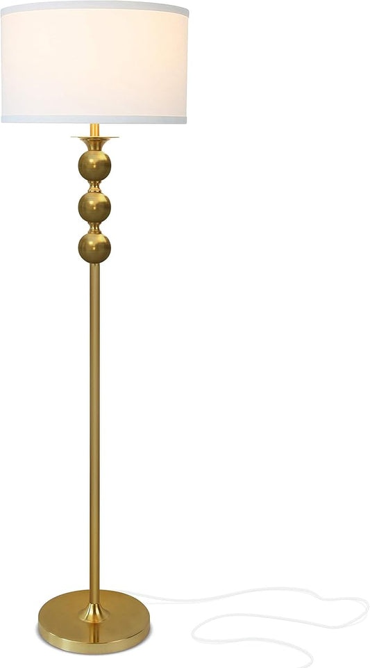 Brightech Riley LED Floor lamp, Boho Lamp for Living Rooms & Offices, Great Living Room Décor, Mid-Century Standing Lamp for Bedroom Reading, Tall Lamp With Drum Shade - Gold/Brass