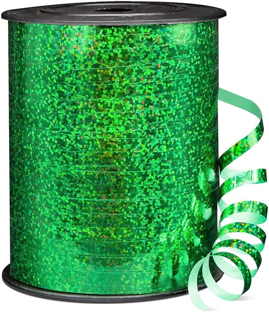 500 Yards Shiny Metallic Curling Ribbon with Spool, 1/5" Holographic Curly Ribbons - Perfect for Gift Wrapping, Florist Flowers, Birthday Party Decorations, Balloon String Ribbon in Green