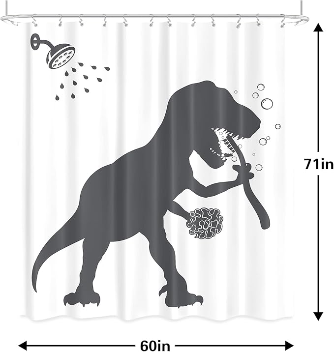 LGhtyro Funny Dinosaur Shower Curtain Set, Dino Shower Curtain for Kids Boys, 60Wx71H Inch Trex Raptor Silhouette, Fun Black White Cartoon Animal Shadow Bathroom Accessories Art Home Decor