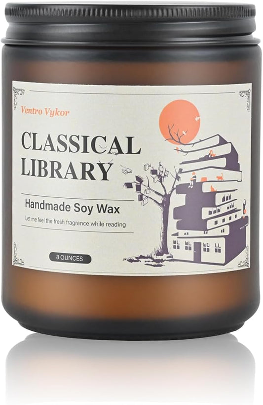 Classical Library Candle,Book Lovers Gifts,8 oz 40 Hours Burn Soy Wax Candle Gift for Readers Birthday Gifts for Book Lovers,Librarian