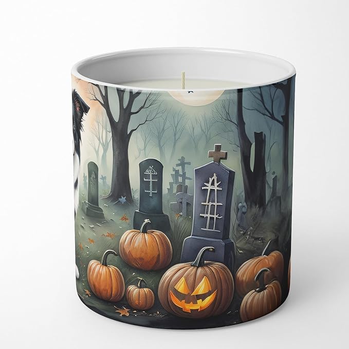 Caroline's Treasures DAC2018CDL Border Collie Spooky Halloween Decorative Soy Candle Nature Soy Wax Essential Oil Home Decor Ideal for Bedroom Kitchen Bath Office Gift, 10 oz