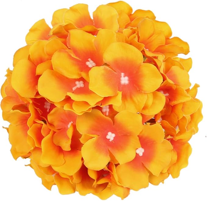 Flojery Silk Hydrangea Heads Artificial Flowers Heads with Stems for Home Wedding Decor,Pack of 10 (Sunset)