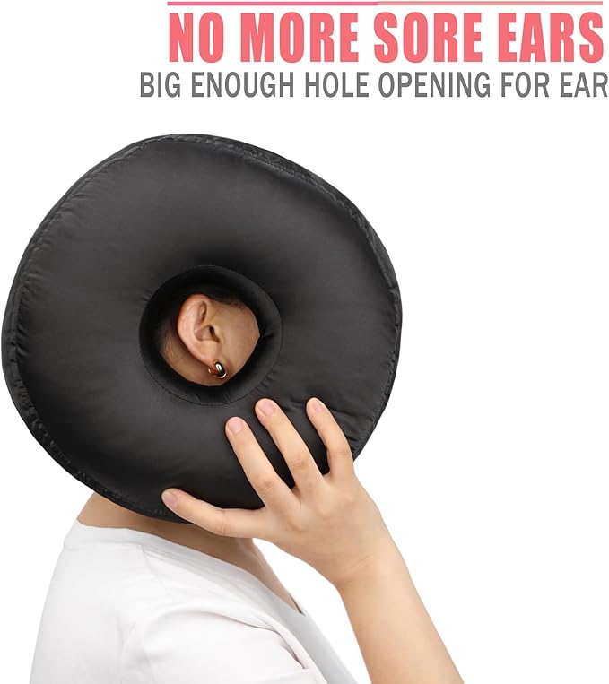 Satin Ear Piercing Pillow Removable Cover Luxury Cnh Pillow with Ear Holes for Ear Pain Side Sleepers Washable Large Donut Pillows Head Neck Support Black