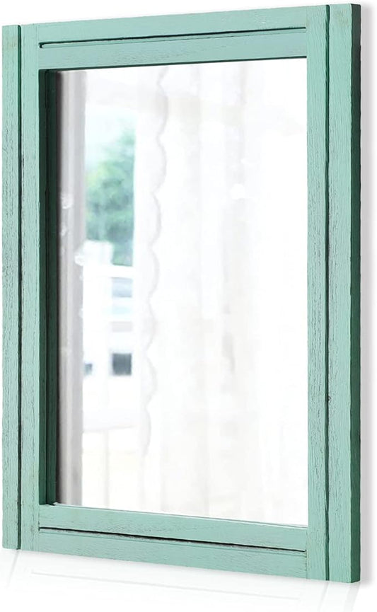 AAZZKANG Rectangle Wall Mirror with Wood Framed Small Modern Hanging Mirrors Decor for Bedroom Bathroom Living Room Entrance Green
