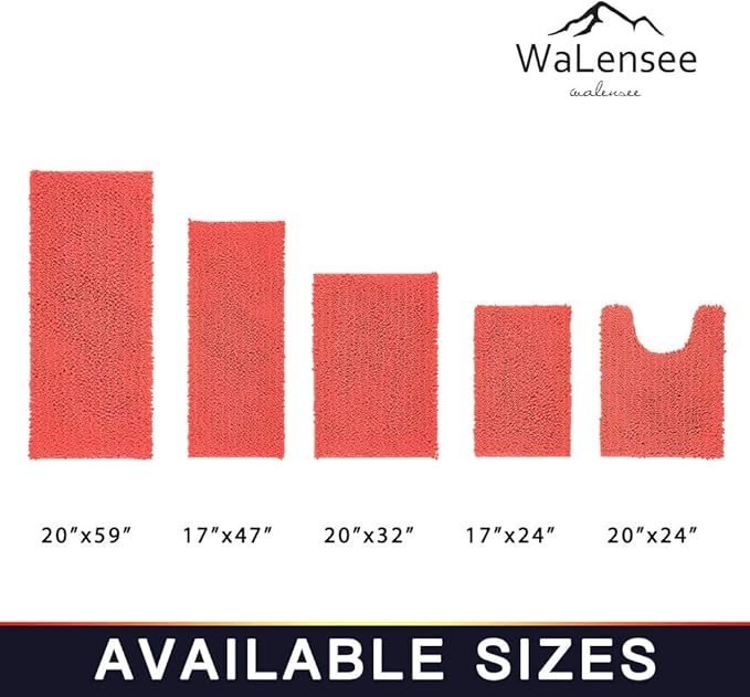 Walensee Bathroom Rug Non Slip Bath Mat (36x24 Inch Coral) Water Absorbent Super Soft Shaggy Chenille Machine Washable Dry Extra Thick Perfect Absorbant Best Large Plush Carpet for Shower Floor
