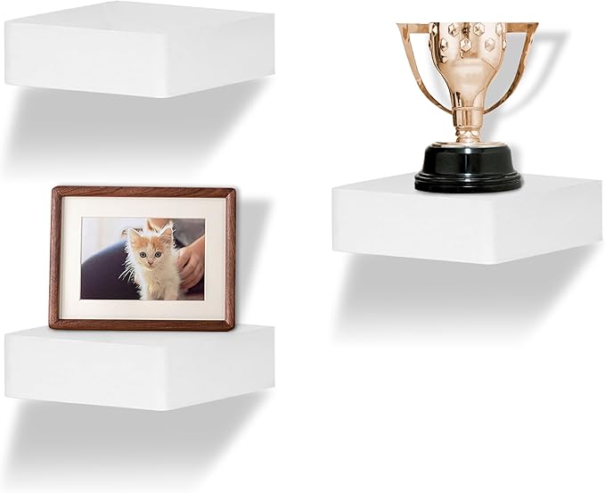 Small Floating Shelf,Set of 3 Display Ledges for Wall,Mini Shelves,Rustic Wood Shelf for Bedroom Living Room Bathroom Kitchen (6 Inch, Rustic White)