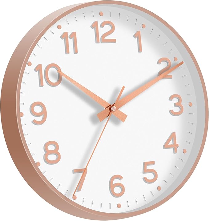 Wall Clock, Silent Wall Clocks Battery Operated 8 Inch-Modern Non Ticking Analog Clock Decorative for Kitchen Office Bathroom Bedroom(White Rose Gold)
