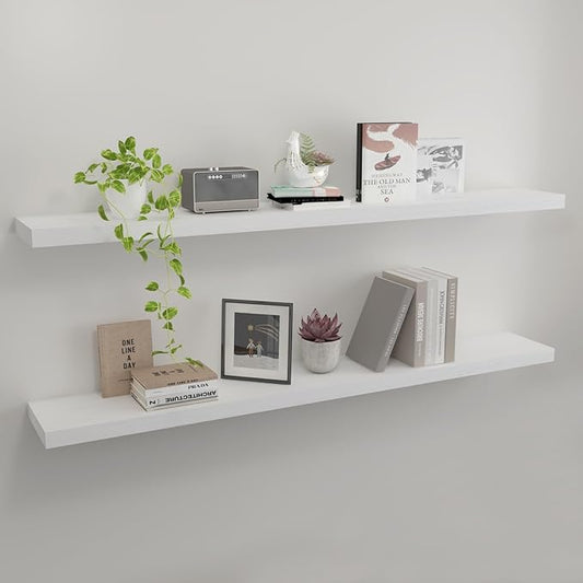 Floating Shelves 48 Inch Wall Shelf Solid Wood Mounted Storage for Bedroom Living Room Set of 2, White Wall Shelves